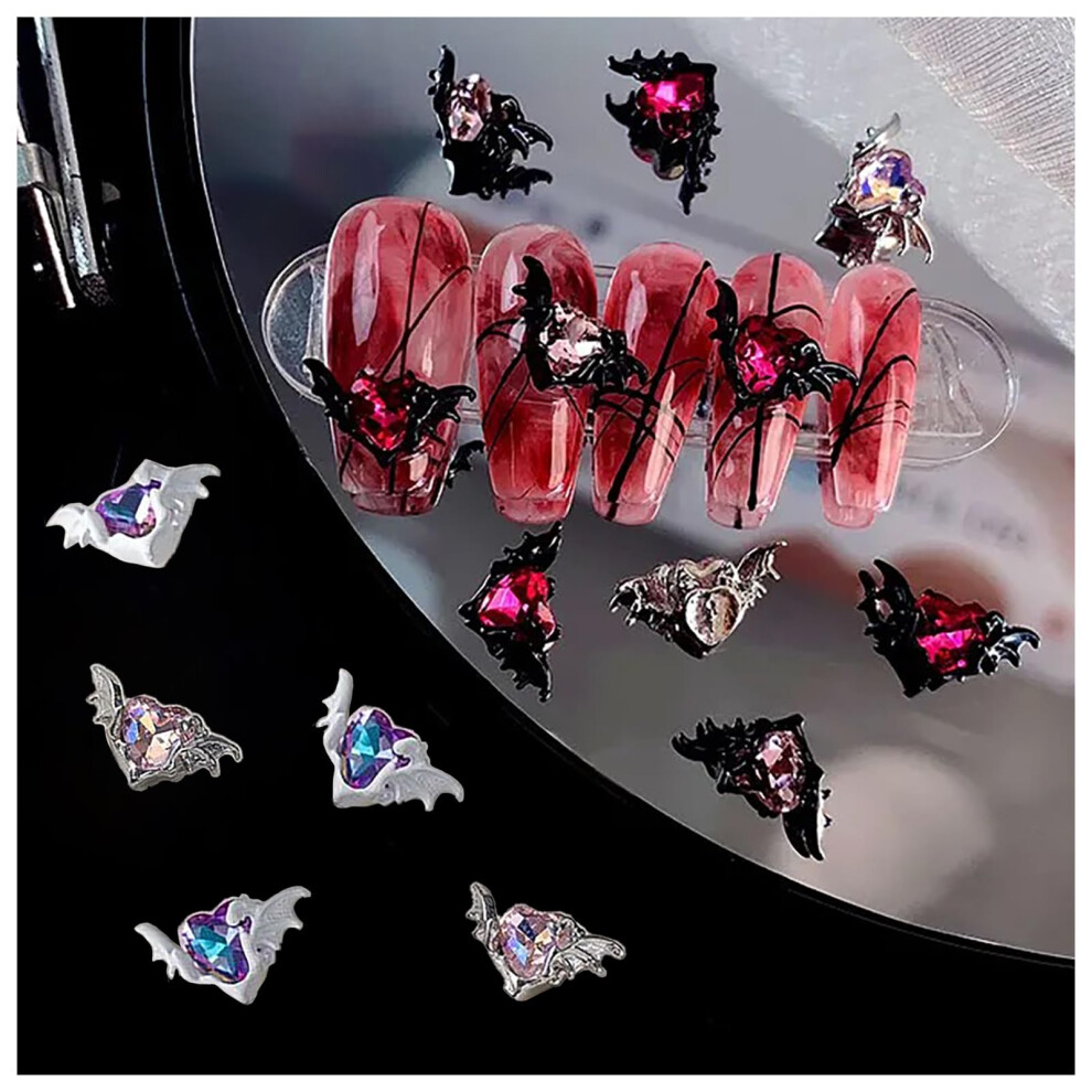 Devil Heart Wing Nail Charms for Acrylic Nails 16PCS Y2K Rhinestone Nail Art Decoration