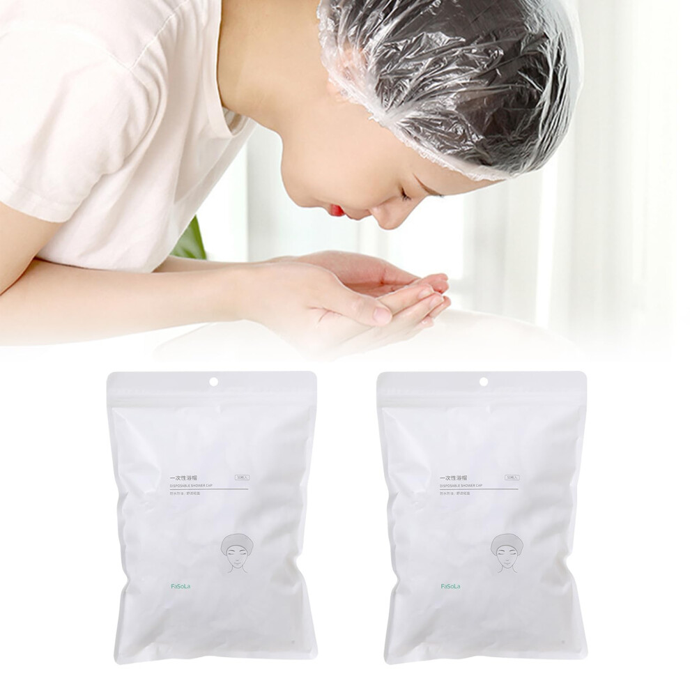 Disposable Clear Shower Caps 100 Pack Thick Waterproof Hair Protection for Women and Men