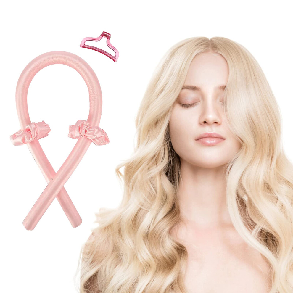 Pink Heatless Hair Curler Headband For Long Hair Overnight Styling Soft Foam Ribbon