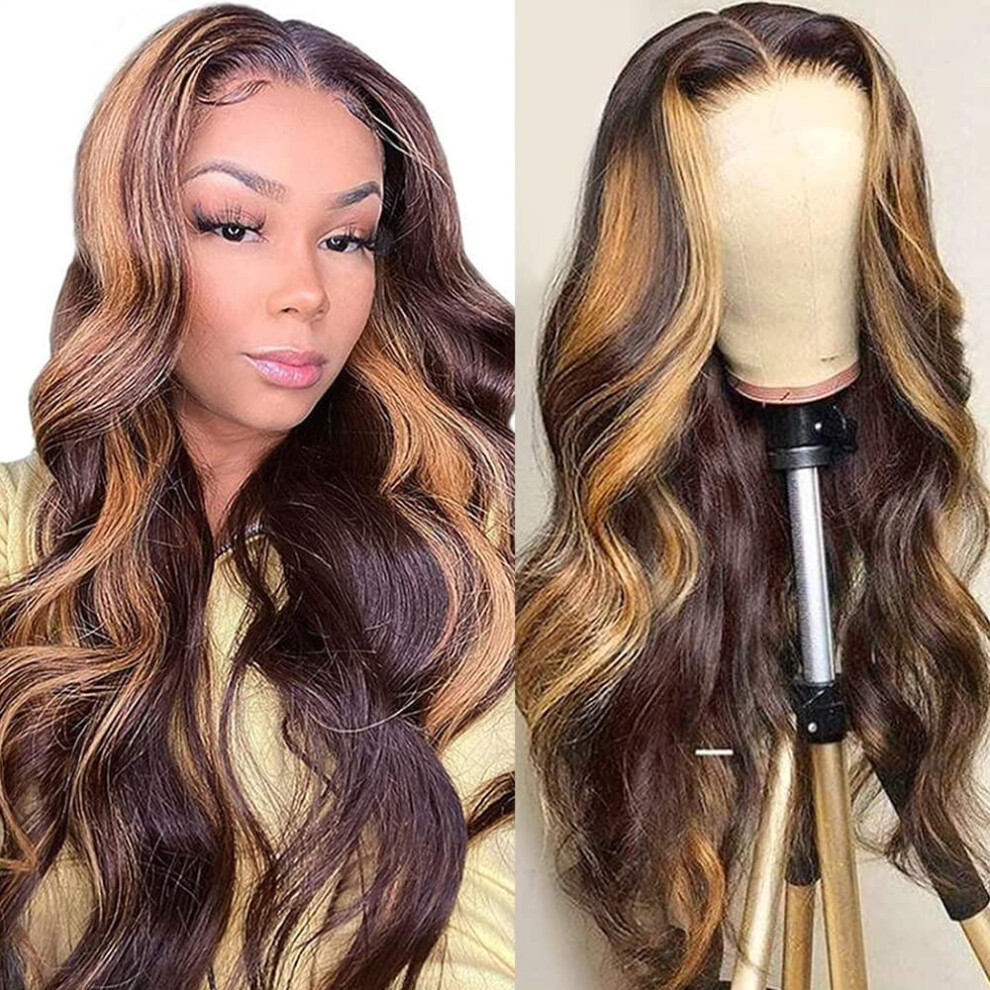 Unisex Human Hair Lace Front Wig Ombre Honey Blonde Highlight 13X6x1 Brazilian Remy Straight 22 Inch