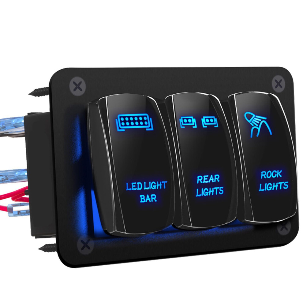 3 Gang Rocker Switch Panel 12V 24V Led Toggle For Marine Boats Rv Automotive Blue 9044945056259