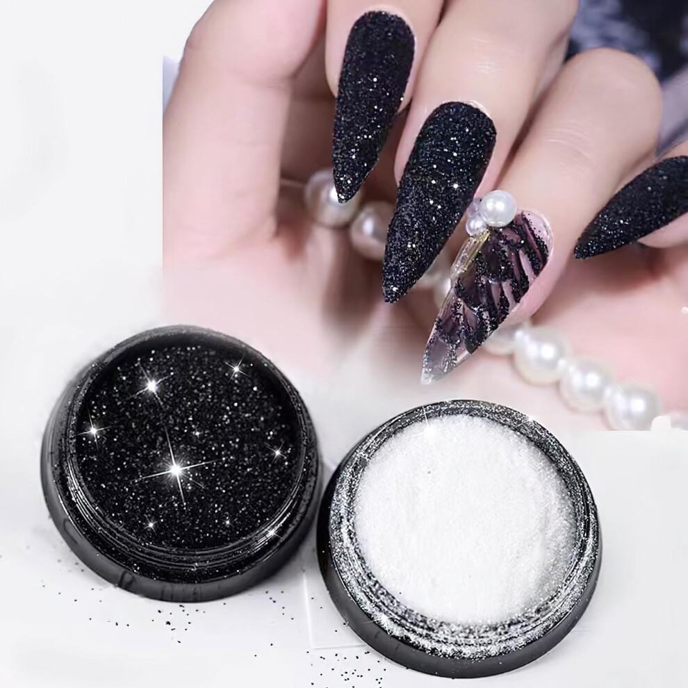 Black/White Holographic Nail Powder Set And Chrome Sugar Glitter Pigment For Nail Art