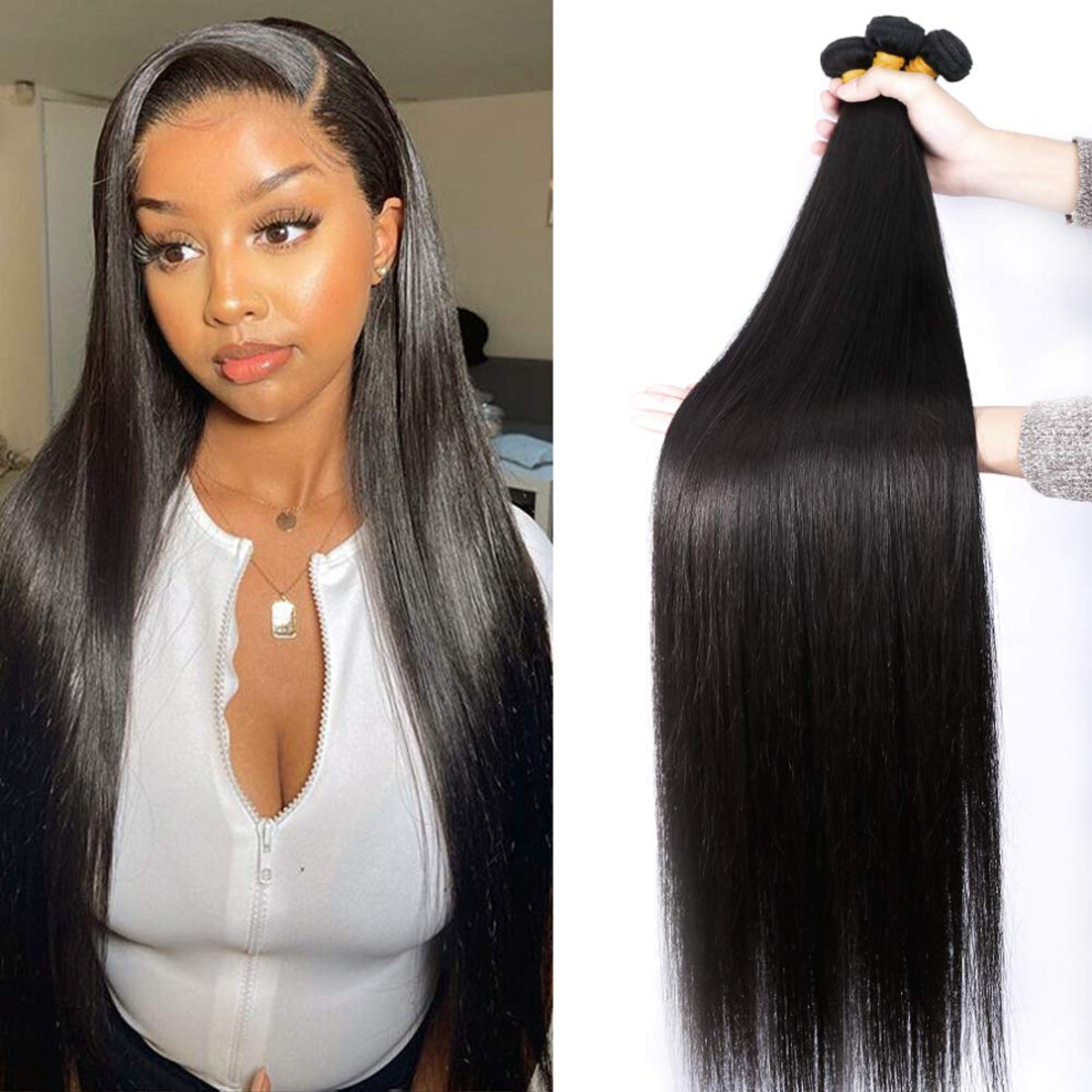 Unisex 10A Brazilian Virgin Straight Hair Bundles 26 28 30 Inch Unprocessed Remy Human Hair Extensions