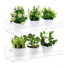 2 Pack Acrylic Window Plant Shelves with Raised Edge and Strong Suction Cups for Indoor Herbs and Décor