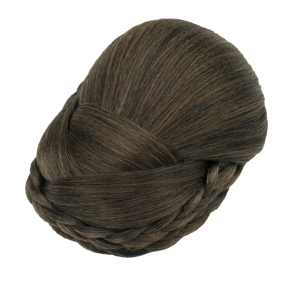 Unisex Brown Braided Chignon Hairpiece With Clips, Heatresistant Bun Extension For Wedding Updo, M5 Mix