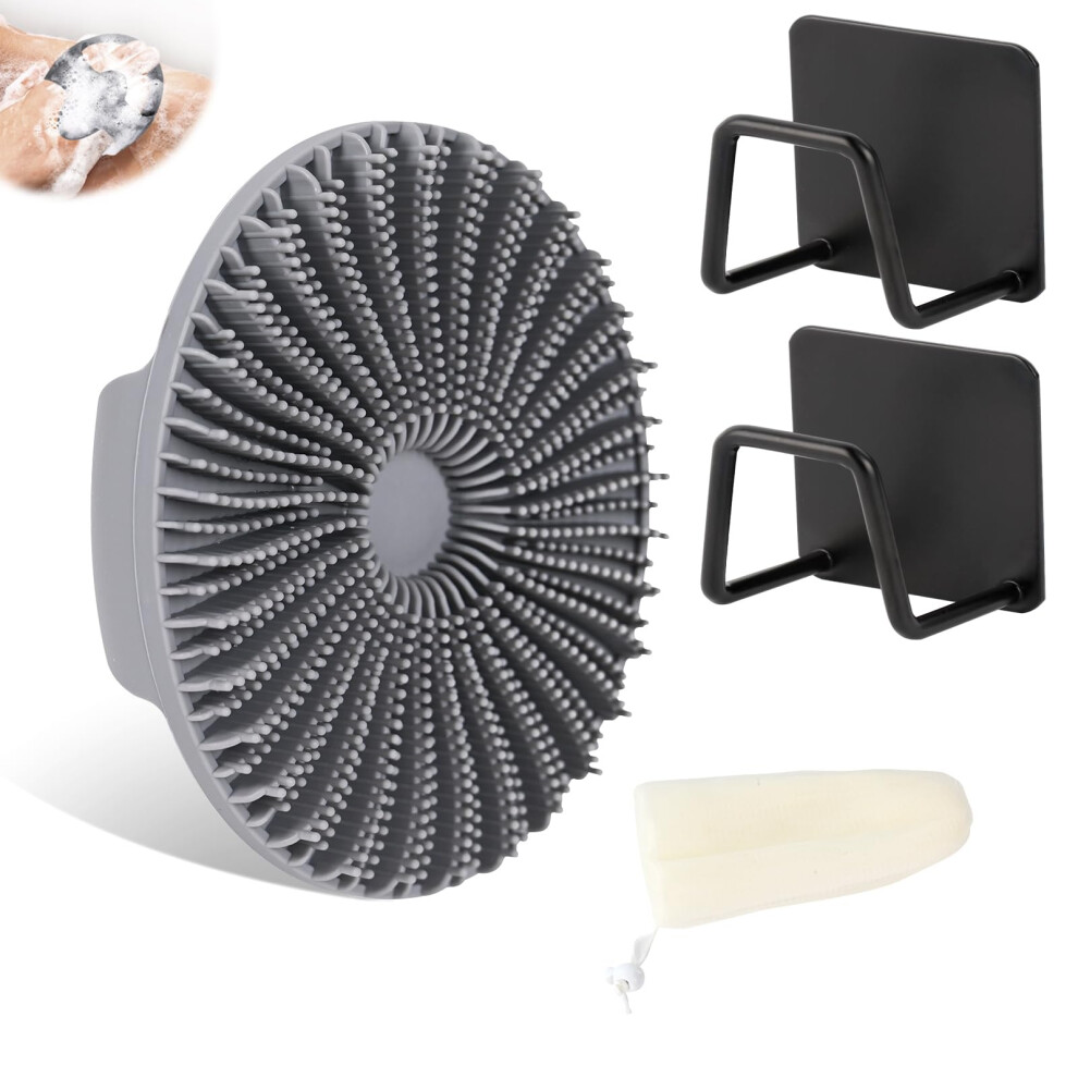 Silicone Body Scrubber for Sensitive Skin with Gentle Exfoliation and Gray Holders
