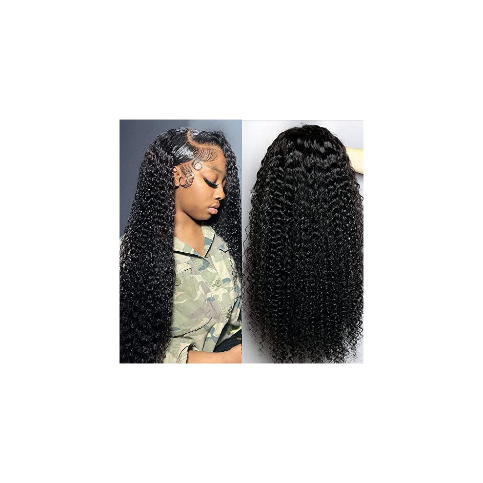 Unisex Kinky Curly Lace Front Wig 13X4 Transparent Brazilian Human Hair Pre Plucked Glueless 180 Density