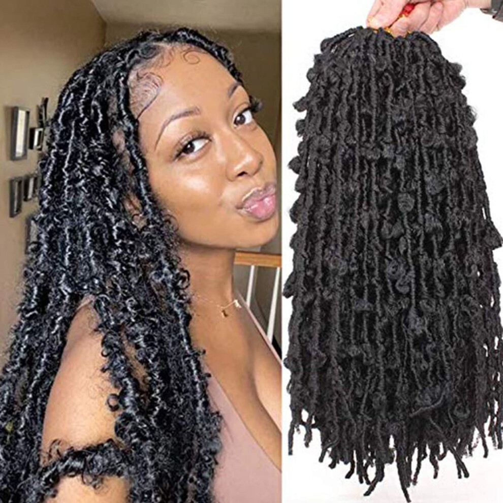 Unisex Black Butterfly Locs Crochet Hair 18 Inch Pre Looped Goddess Box Braids For Women 1B Naturallooking