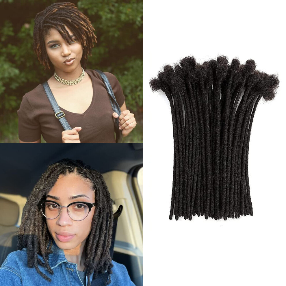 Unisex Black 10 Inch Human Hair Dreadlock Extensions 40 Strands Natural 0.6Cm Thick Dyeable Remy Locs For Men Women