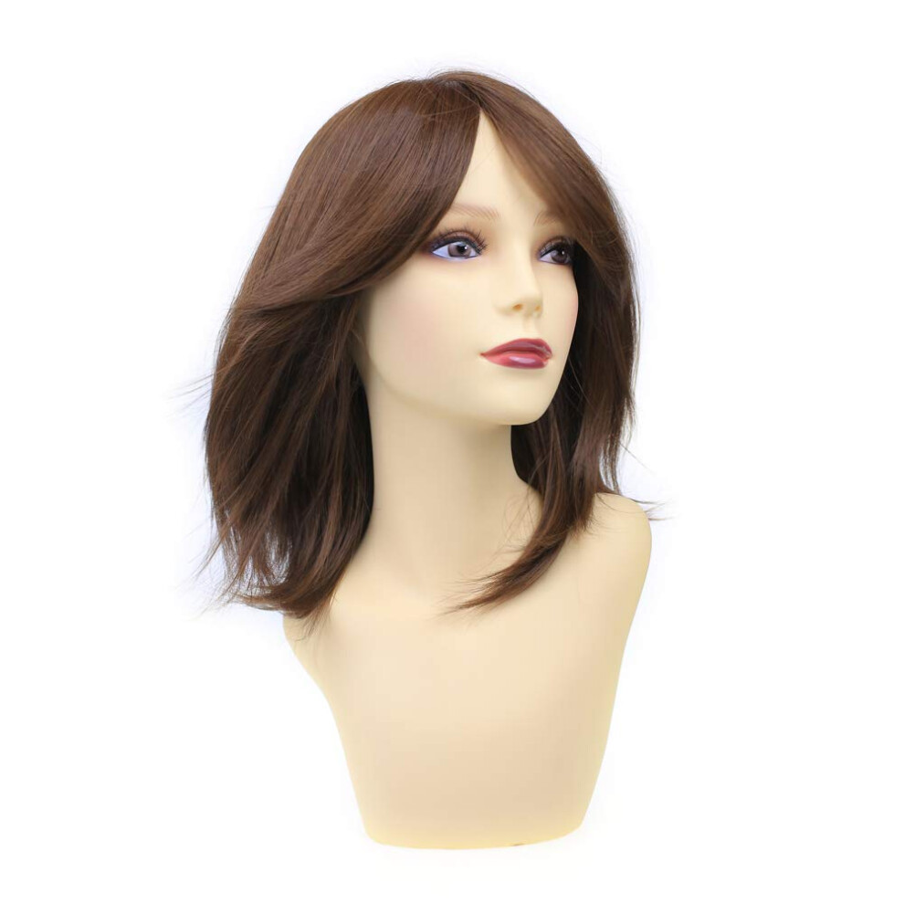 Bob Wig Short Straight Shoulder Length Human Hair Blend with Adjustable Breathable Cap