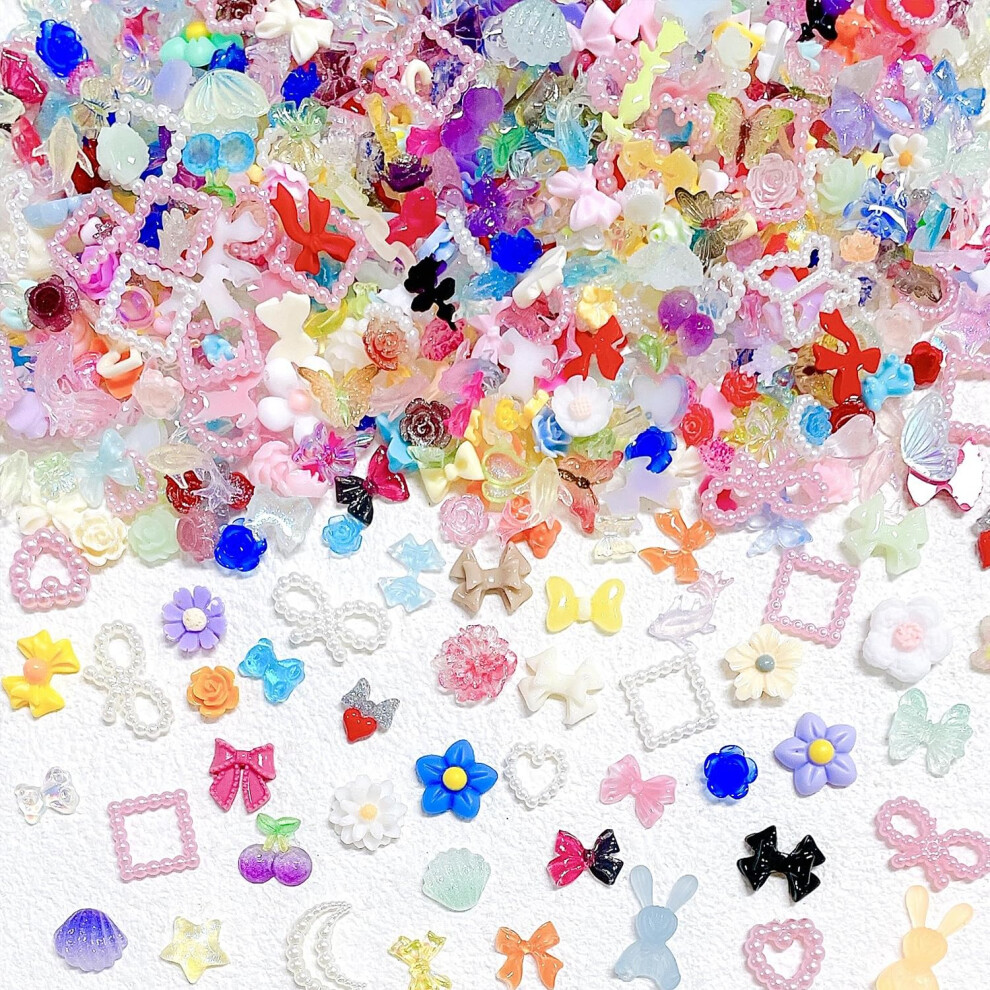 3D Nail Charms Assorted Shapes with Colorful Mixed Pearls for DIY Manicure Nail Art Decorations