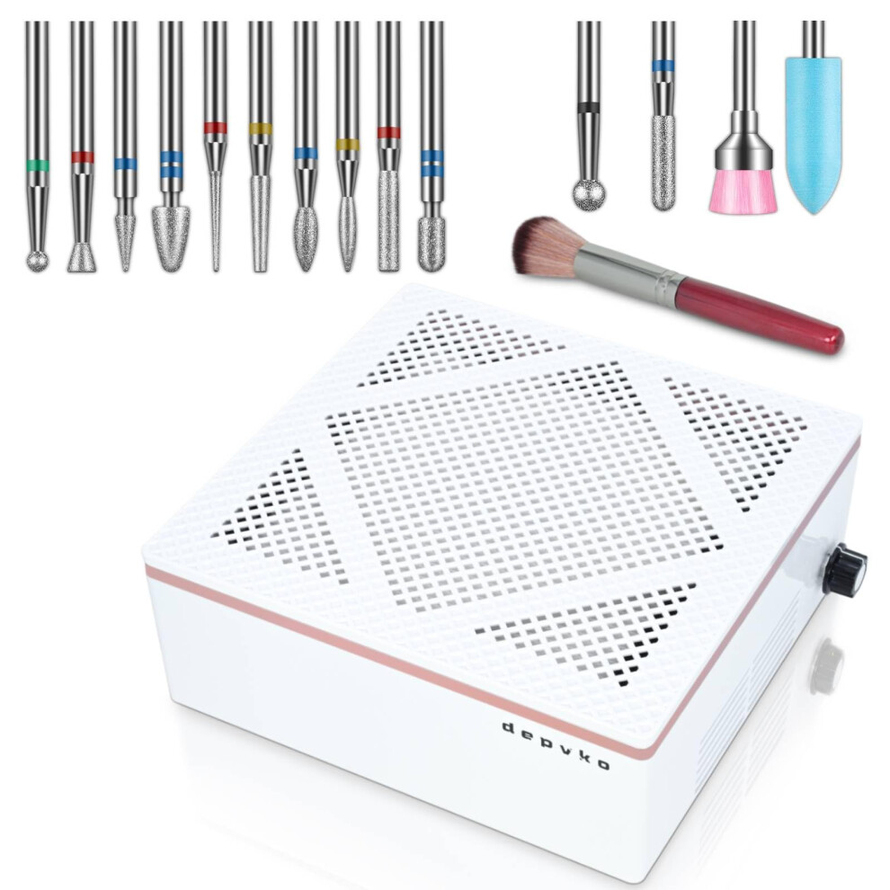 14PCS Professional Nail Drill Bit Set with White Nail Dust Collector, Adjustable Suction Control