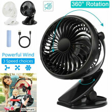 LNKOO Draagbare USB Oplaadbare Mini Koelventilator met Clip voor Bureau, 3 Snelheden, Babywagen, Zwart