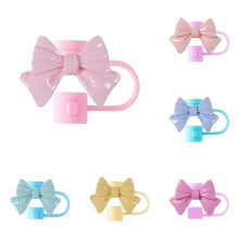Straw Topper Cute Bow Straw Straw Cover Cap Splash Proof Straw Topper Reusable Straw Cap Cover Drinking Straw Tip *6PCS