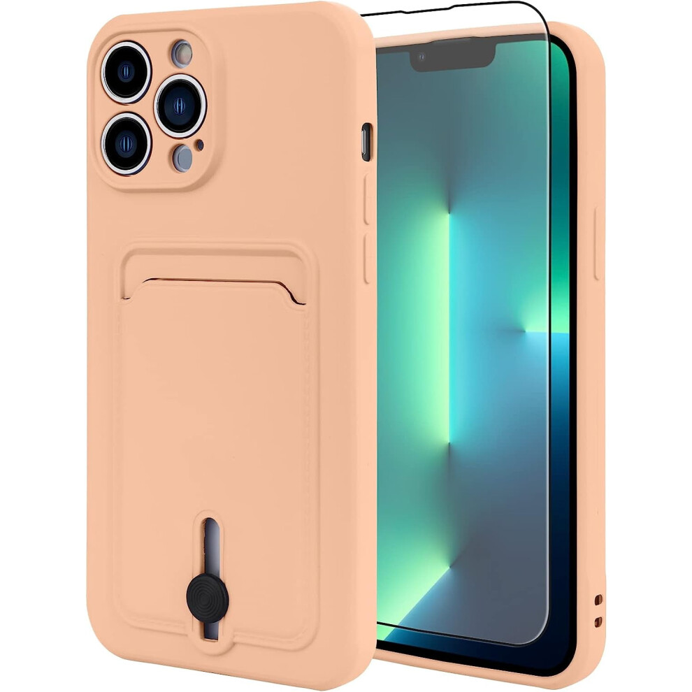 Silicone Wallet Case For Iphone 13 Pro Max, Card Holder & Screen Protector - Pink 9773935042278
