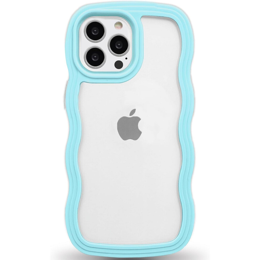Anuck Compatible With Iphone 13 Pro Max Case, Wavy Edge Clear Back, Shockproof Soft Tpu & Hard Bumper, Anti-Slip Grip, Cute Wave Design, Dark Blue 9773935042216