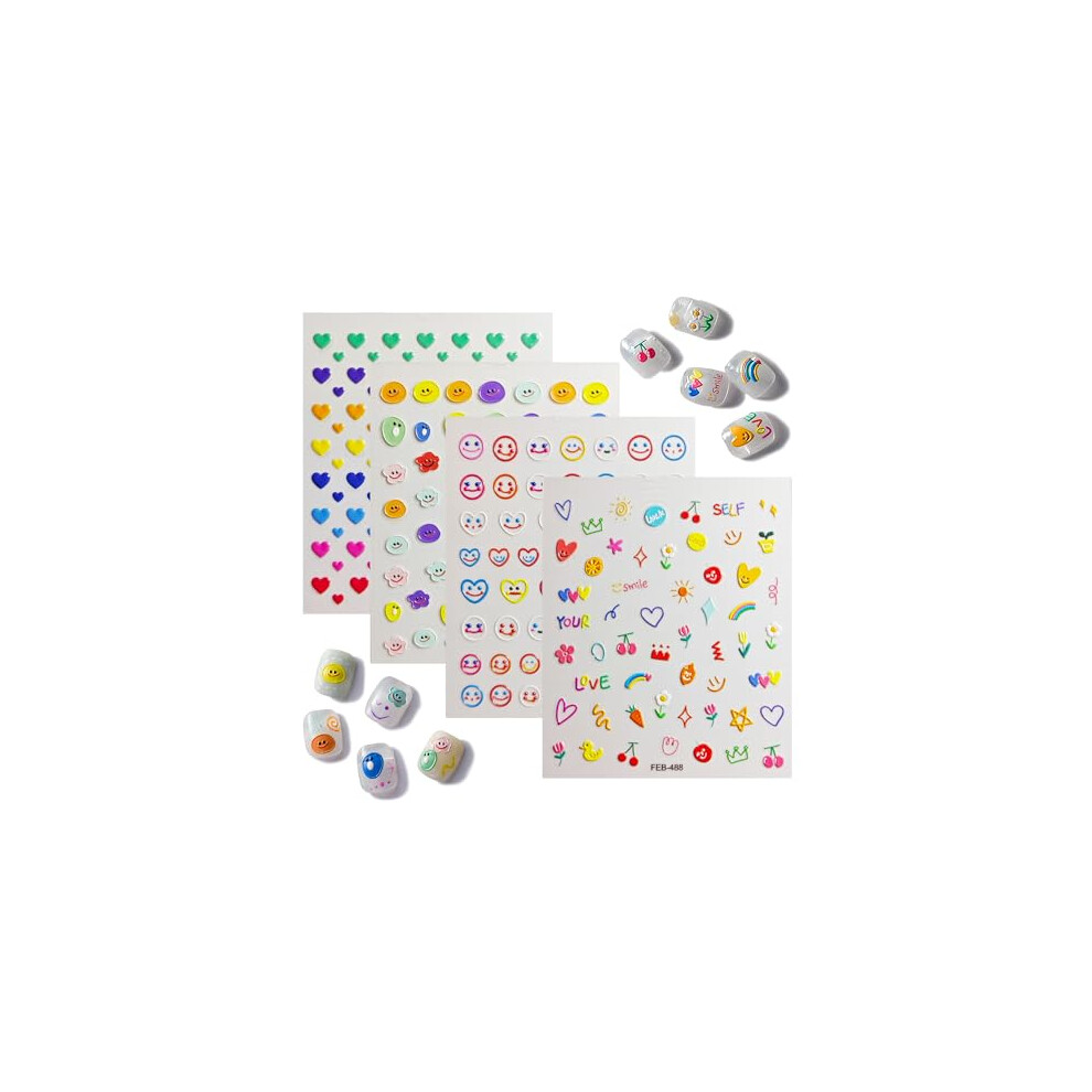 5D Embossed Rainbow Nail Stickers, SelfAdhesive Nail Art Decals for DIY Manicure, 4 Sheets