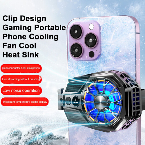 SUSUchens Phone Cooler, Digital Temp Display, 2-Gear Semiconductor Cooling, Adjustable Clip, Compatible with iPhone & Android, Black