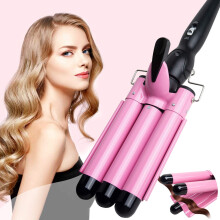 3 Barrel Curling Iron for Beach Waves, Ceramic Tourmaline Triple Barrel Hair Waver, Pink, Adjustable Temperature