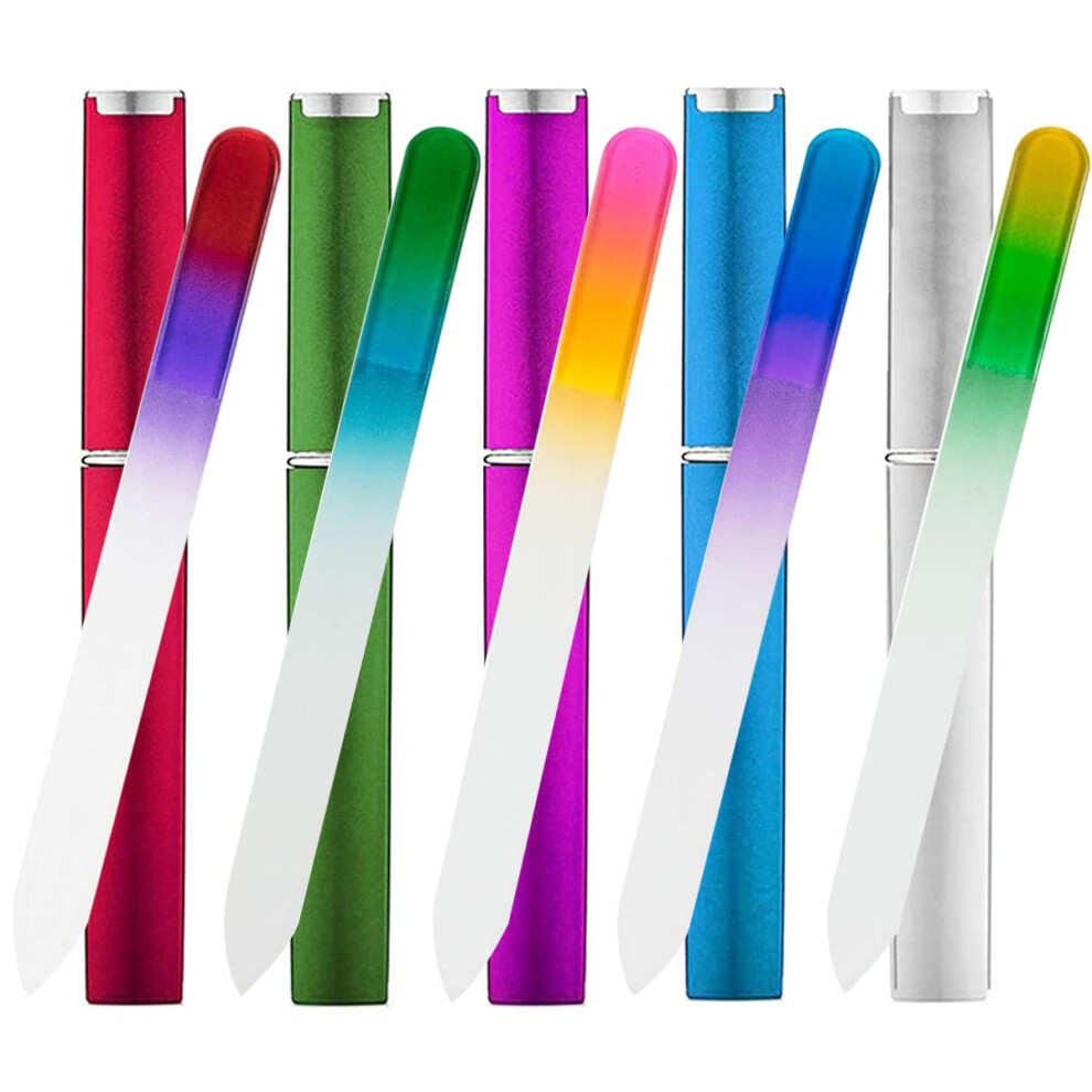 Glass Nail File Set of 5 DoubleSided Tempered Crystal Files with Cases for Smooth Gentle Manicure