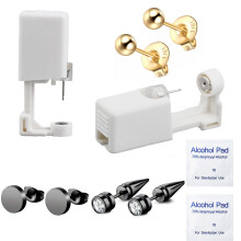 Ear Piercing Kit with Self Piercing Gun, Gold Studs, Stainless Steel, Easy OneStep for Home and Salon