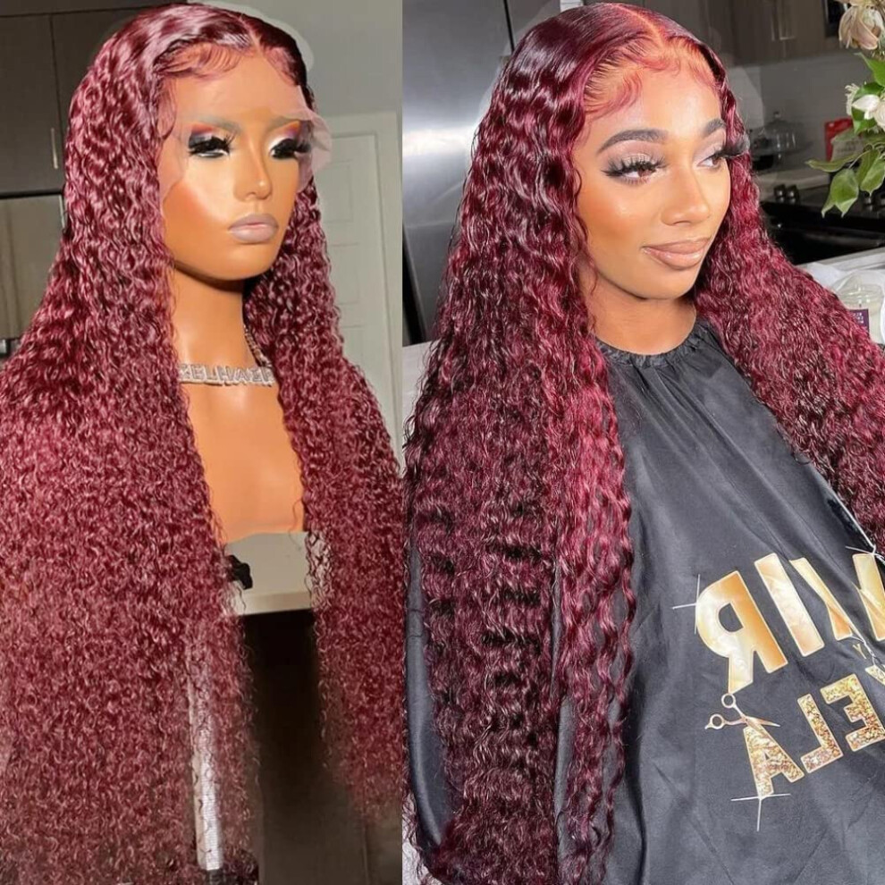 Unisex Red 150 Density Burgundy Kinky Curly Lace Front Wig 13X4 Brazilian Virgin Hair Preplucked Natural Hairline