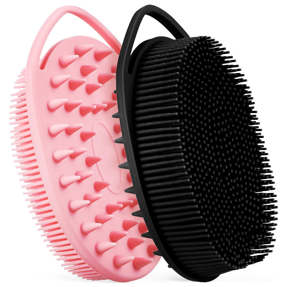 2pcs Gentle Exfoliating Body Scrubber Soft Bristle DoubleSided Shower Brush with Hanging Loop