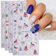 Christmas Nail Stickers 3D Embossed Snowflake Nail Art Decals Winter Holiday SelfAdhesive 4 Sheets