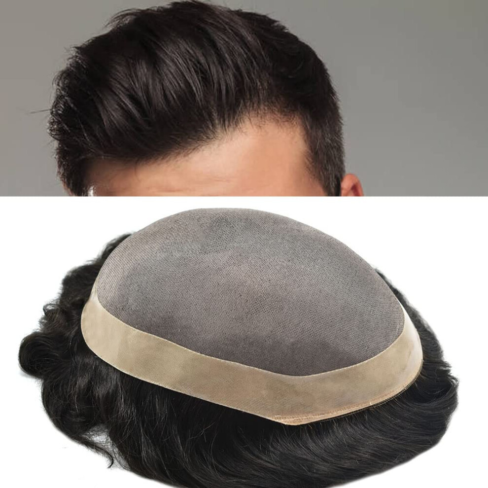 Unisex Black Mens Toupee Human Hair Wig 9X11 Jet Mono Lace 120% Density Natural Hairline For Men