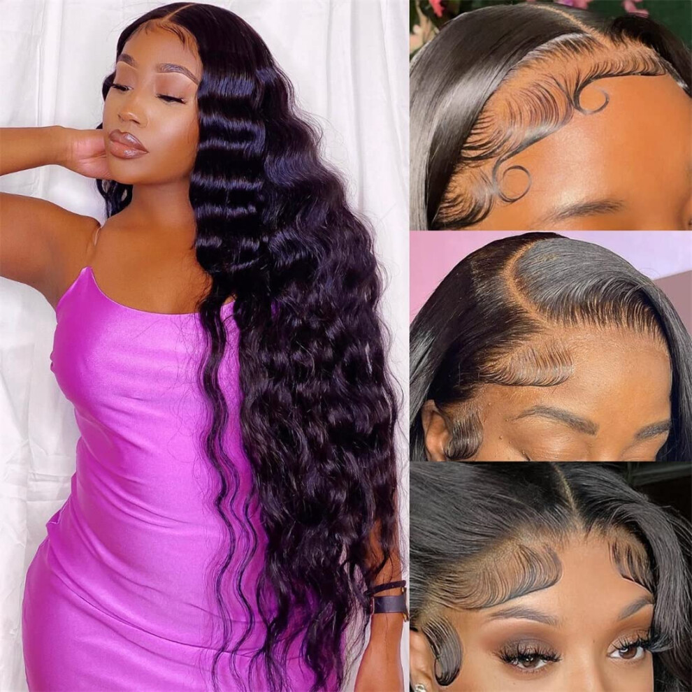 Unisex 13X6 Hd Lace Front Wig 28 Inch Virgin Brazilian Body Wave Human Hair Preplucked Hairline 150% Density