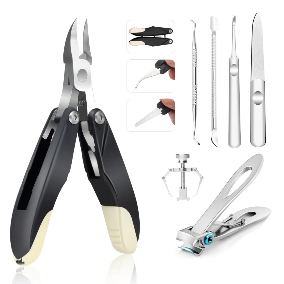 Ingrown Toenail Removal Kit with Wide Jaw Clippers for Thick Nails, 7pcs Pedicure Tools Set