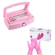 Nail Tool Sterilizer Box with Transparent Window and 100 Medium Nitrile Gloves for Salon Use