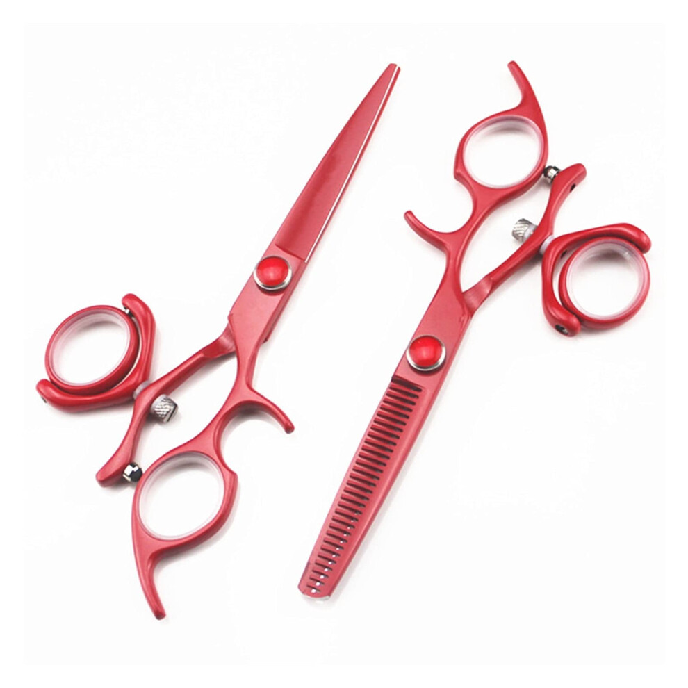 Japanese 440C Steel Hair Cutting Shears Set, Ergonomic Crane Handle Barber Scissors 6In Red for Salon and Home Use