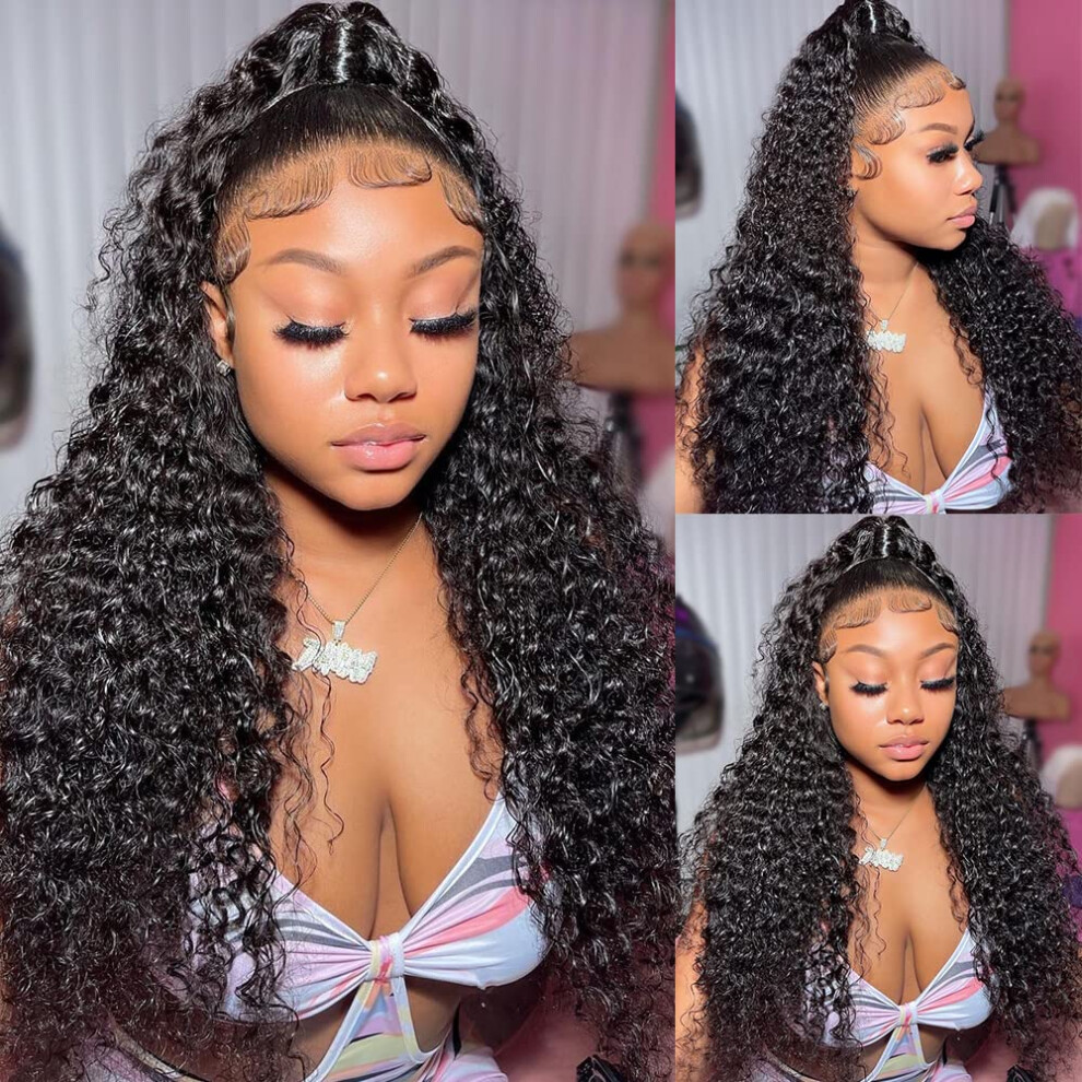 Deep Wave 13x6 Lace Front Wig Human Hair for Black Women Reddish Brown 26 Inch Natural Hairline