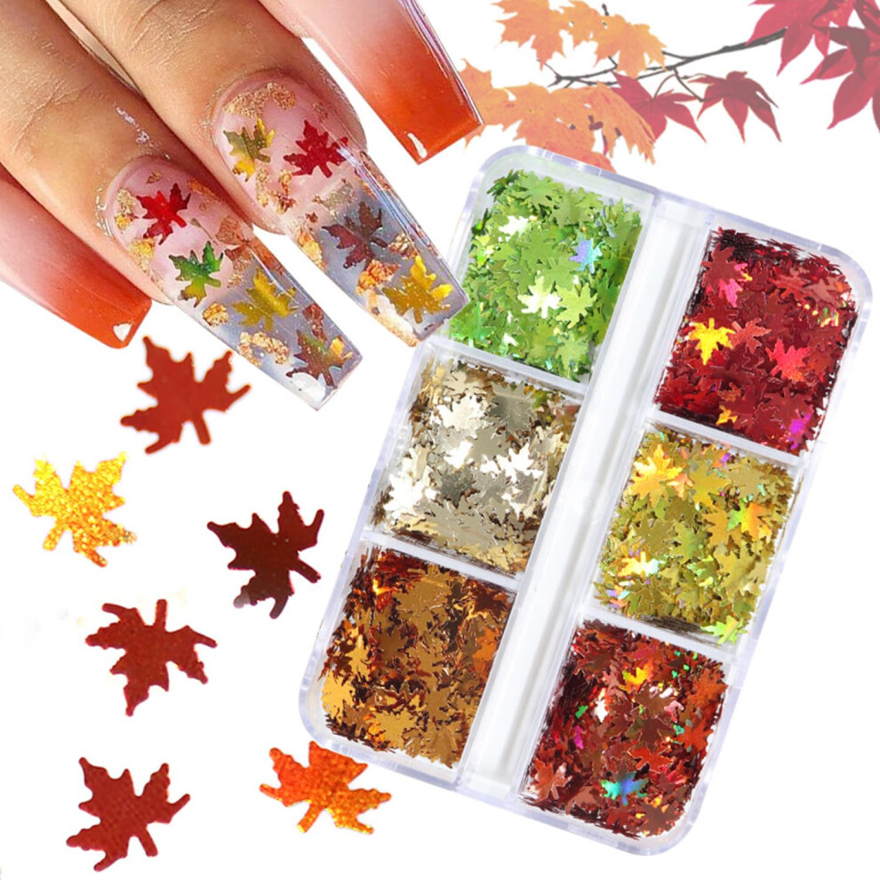 Holographic Maple Leaf Nail Art Glitter Sequins for Autumn Fall Leaves Gel Nails Decorations