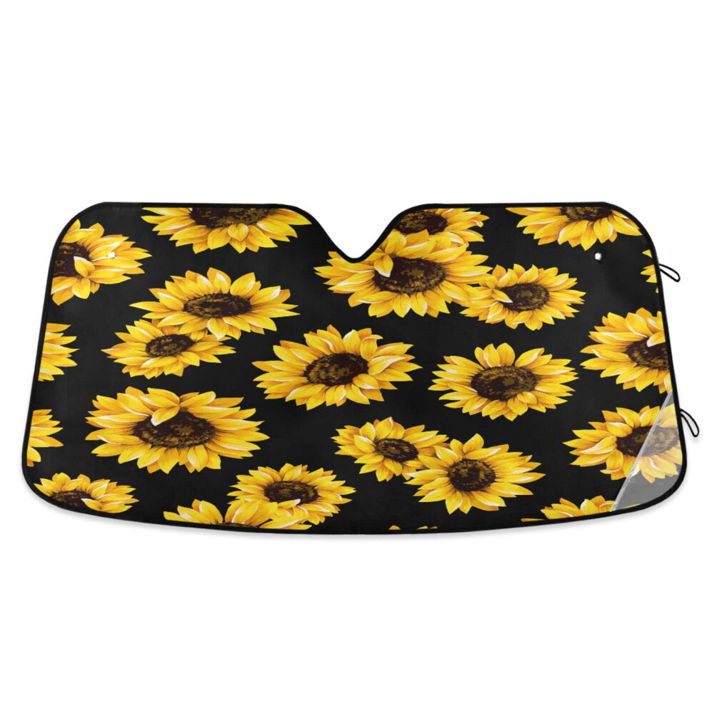 Car Windshield Sun Shade With Summer Floral Sunflower Design, Foldable Uv Heat Protection Cover, 57'X31.5' Front Window Visor For Cars 9044945059120