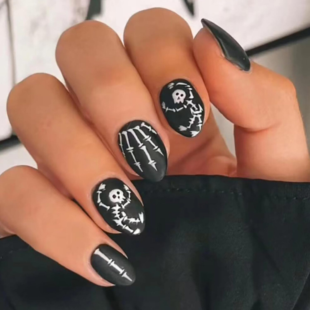 Halloween Press On Nails with Glue, Short Glossy Gradient Neon Fake Nails for Women, Reusable Set