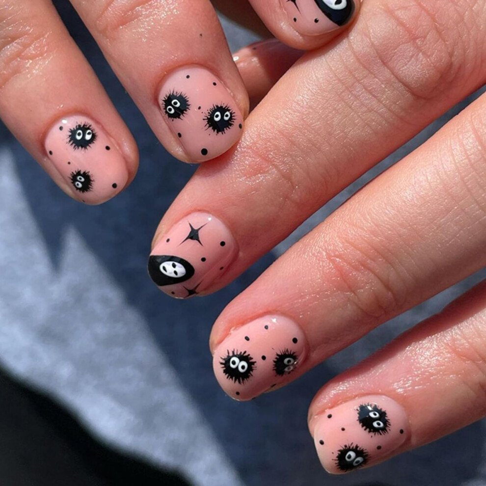 Halloween Press On Nails Short Square Glossy Acrylic Fake Nails 24pcs Reusable Halloween Motifs