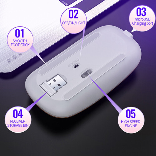 Ασύρματο ποντίκι Bluetooth Επαναφορτιζόμενο LED Αθόρυβο λεπτό ποντίκι φορητού 2