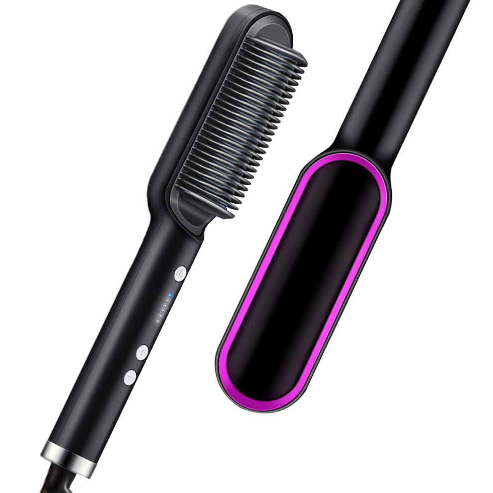 Black Hair Straightening Brush With Ionic Technology, Fast Heating Antiscald Comb For Frizzy Or Thick Hair, Travel Size