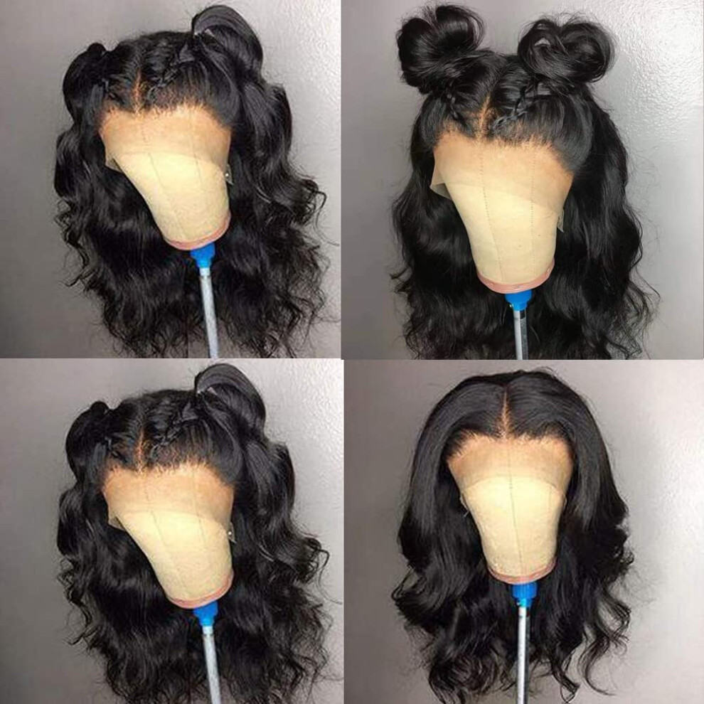 Short Bob Lace Front Wig with Baby Hair, Heat Resistant Synthetic Wavy Wig for Black Women