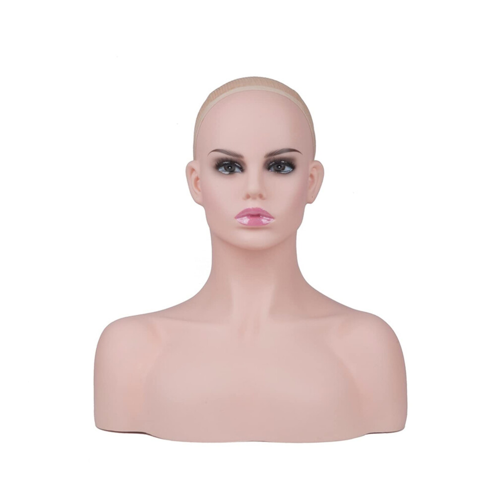 Wig Head Stand Female Mannequin Head with Double Shoulders, Durable Lightweight Display for Wigs