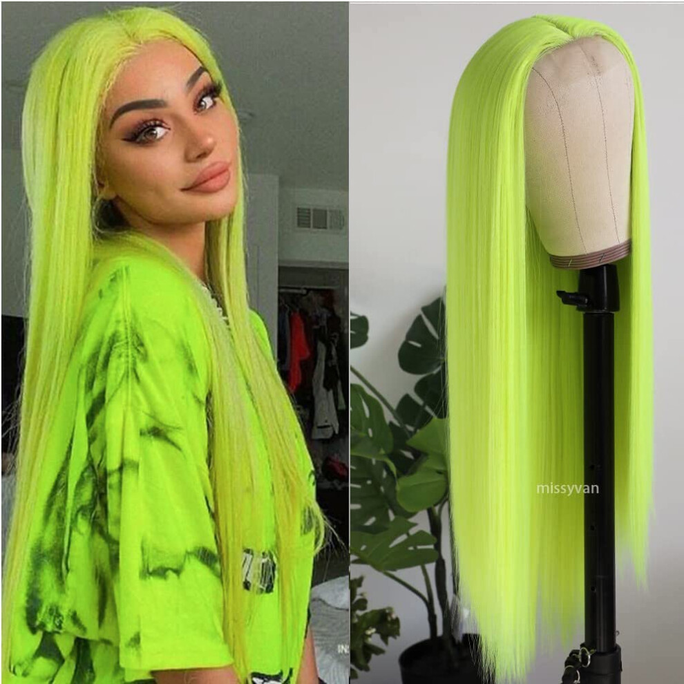 Unisex Green Neon Long Straight Heat Resistant Synthetic Wig For Cosplay And Party