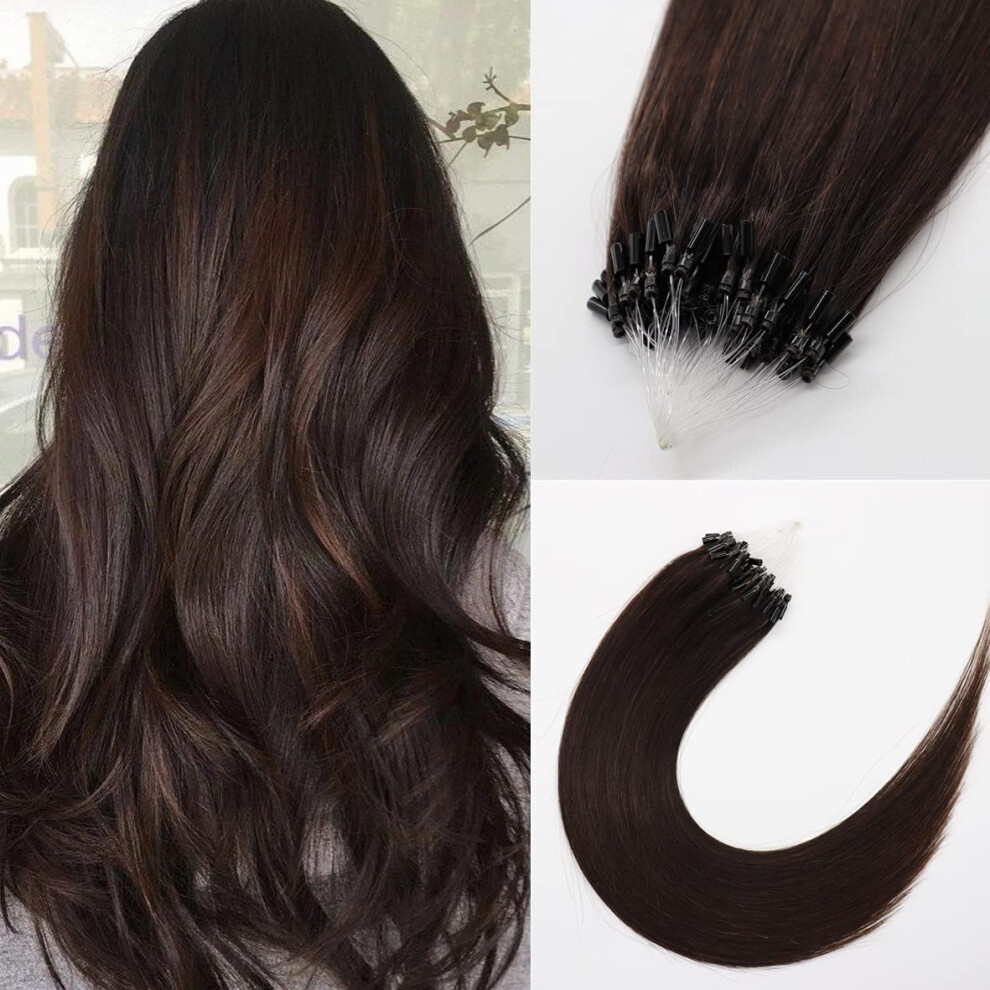 Unisex Brown 16 Inch Dark Micro Ring Hair Extensions 50G 1G Strand 100% Remy Human Hair Silky Straight