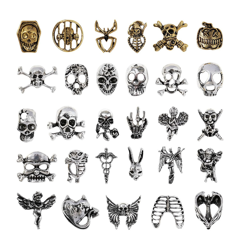 29 Pcs Gothic Nail Charms 3D Metal Skull Design for Acrylic Nails and Halloween Decorations
