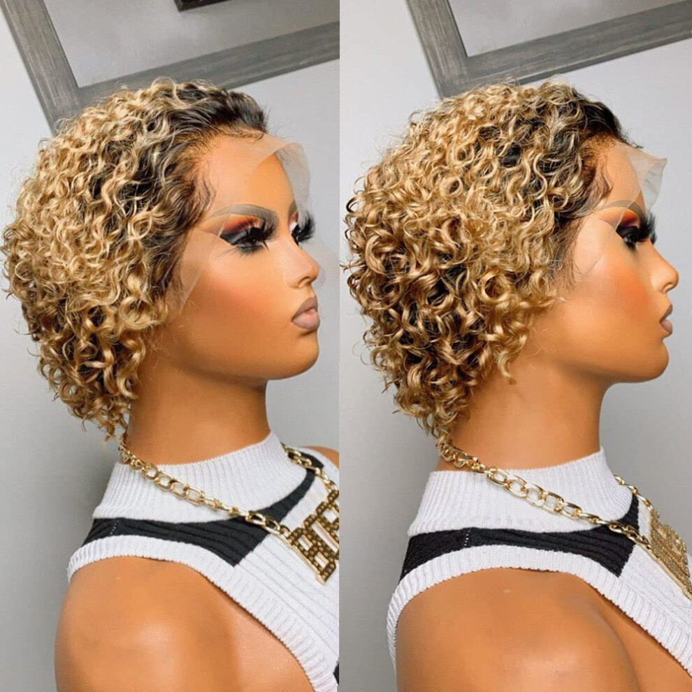 Unisex Human Hair Lace Front Wig Short Bob 13X1 Pre Plucked Ombre Brazilian Virgin Hair Wig