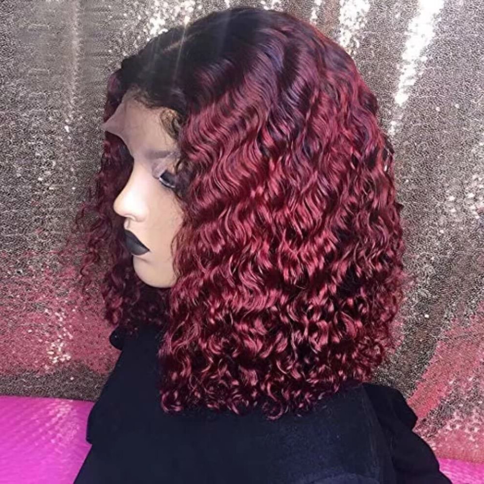 Unisex 13X6 Hd Lace Front Human Hair Wig Ombre Deep Wave Pre Plucked Glueless 150% Density 10Inch