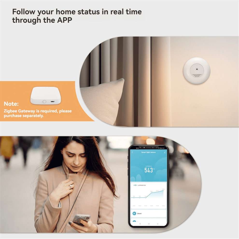 Tuya Zigbee Smart Light Sensor Illuminance Brightness Detection Home Automation Smart Home Detector App Control 9009791343212