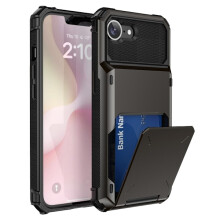 Capa SKALO Armor Flip com suporte para cartões, compatível com iPhone 16e - Preta