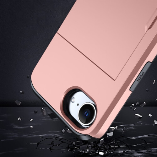 Capa híbrida compatível com iPhone 16e com compartimento para cartão, verde escuro. 2